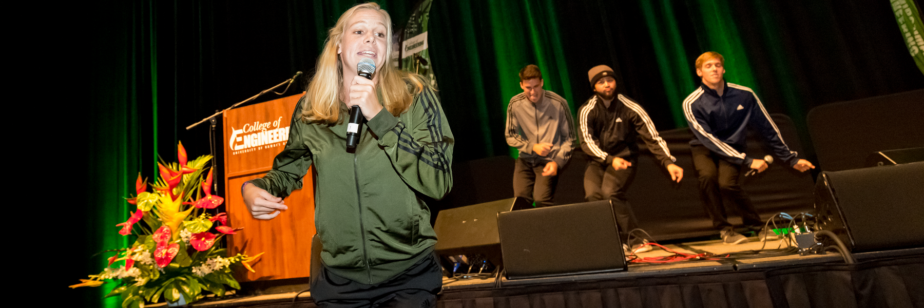 Engineering Students Rapping And Dancing Onstage.