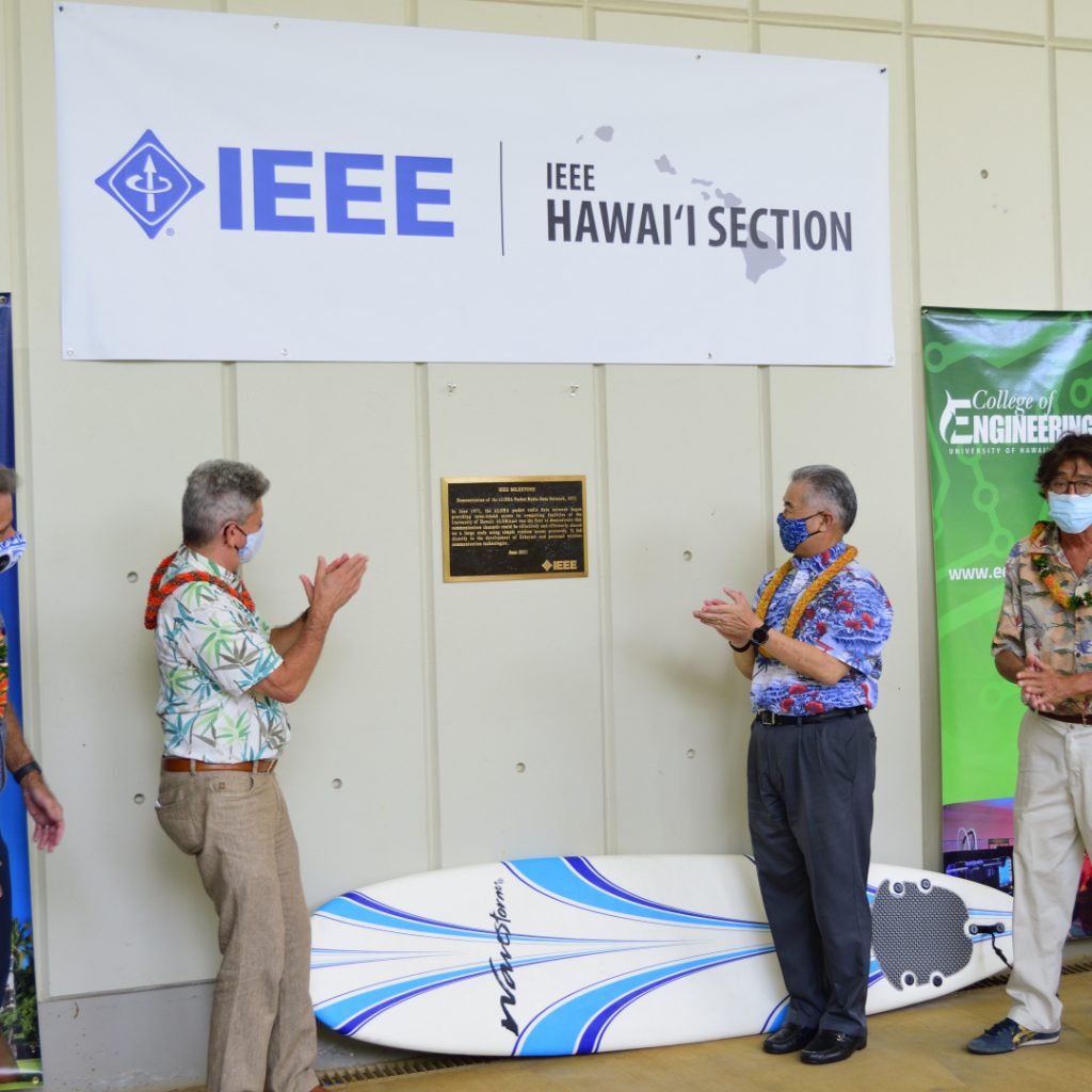 Governor Ige And President Lassner Applaud The Unveiling Of The ALOHAnet Plaque.