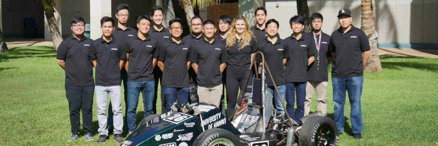 Group Photo Of UH SAE Formula Team With Their Car.