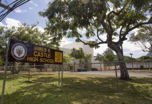 Color photo of James B. Castle High School sign