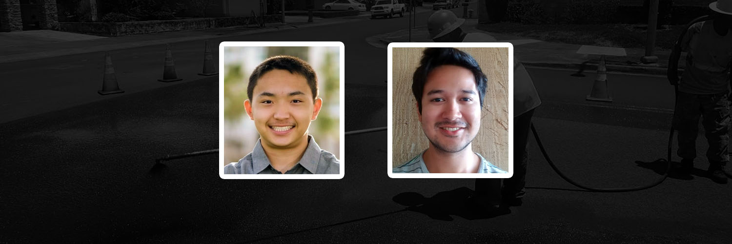 Photos Of Two Students With An Asphalt Worker In The Background