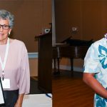 Two photos of students posing with awards