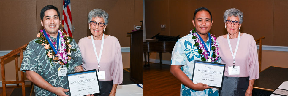 Two Photos Of Students Posing With Awards